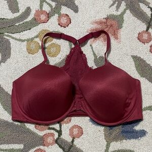 Victoria's Secret Body by Demi Deep Red Lace Racerback Bra, front hook, 38DD